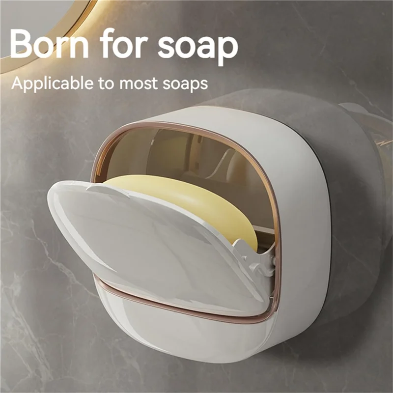 A47F-Luxury Soap Holder Soap Box With Drain Pan Soap Box With Lid Wall Mounted Drain Soap Box With Flip Lid