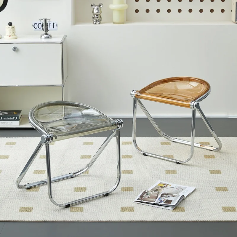 Random Color Acrylic Folding Stool Minimally Designed Dining Chairs Used Household Furniture Folding Stools Small Home Furniture