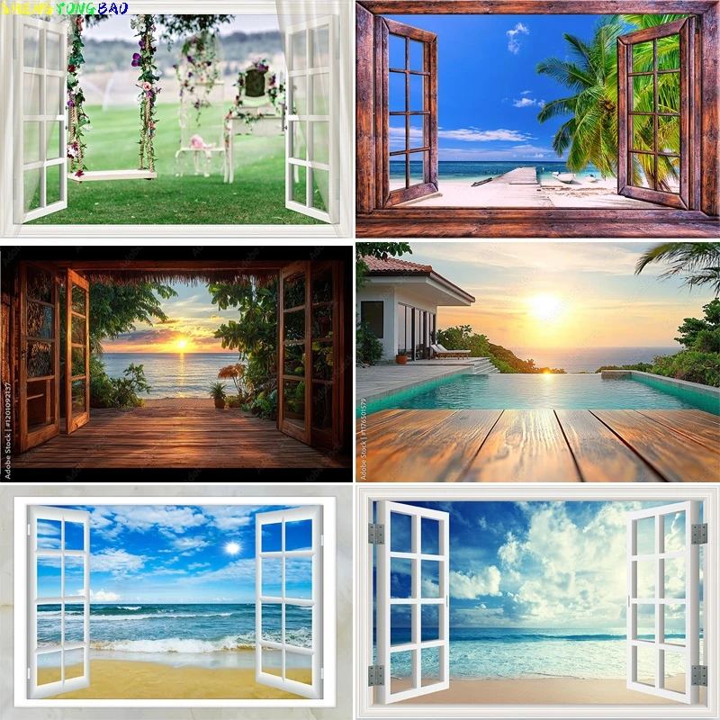 

Весенняя роспись на окно, наклейки на стену, фон для фотосъемки, реквизит, летний пляж, пейзаж, кухонный декор, фон для фотостудии HJ-05