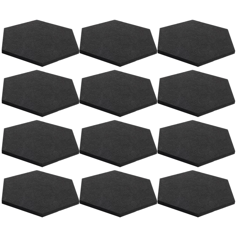 

12pcs Hexagon Wall Stickers Felt Soundproof Panels 37cm Black Large Decorative Pin Board Acoustic Gym KTV Studio School