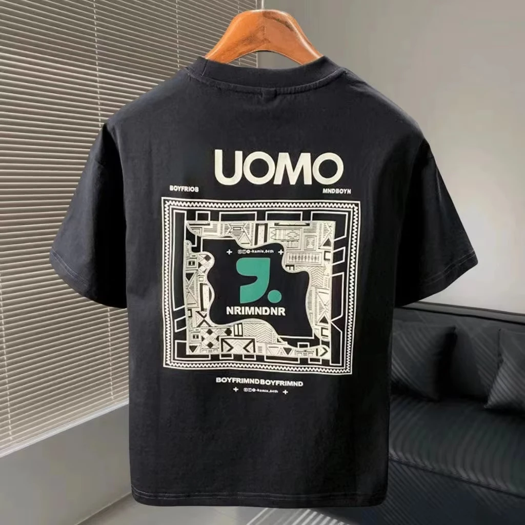 

2025 America Trend Brand Men's Fashion T Shirt Print Loose Casual Sport Round Neck Short Sleeve Pure Cotton Unisex Kind T-shirt