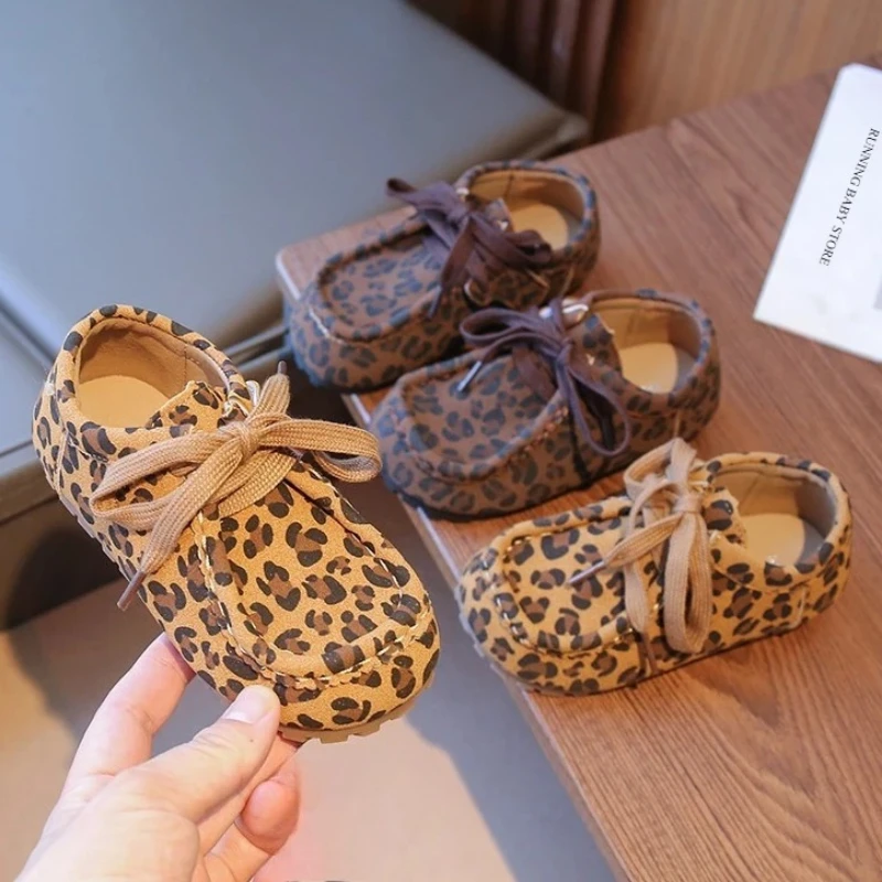 

Leopard Print Children Suede Leather Shoes Spring Summer New British Style Girls Leisure Shoes Appealing Sutdent Footwear