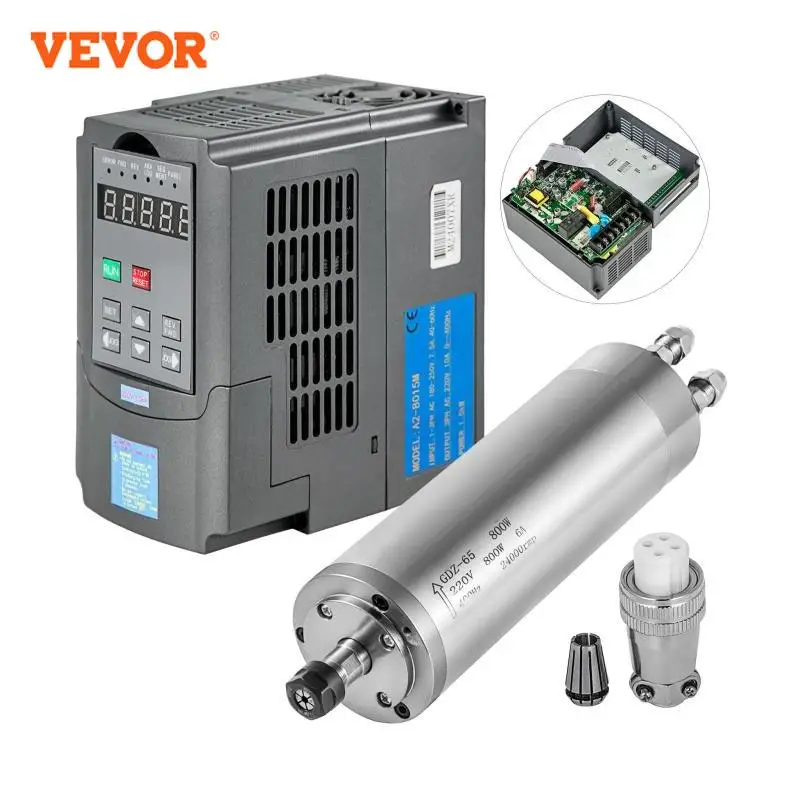 VEVOR 0.8KW 1.5KW Water Cooled Spindle Motor 220V High Speed ER11 Collet 3 Bearings for CNC Router Engraving Milling Machine