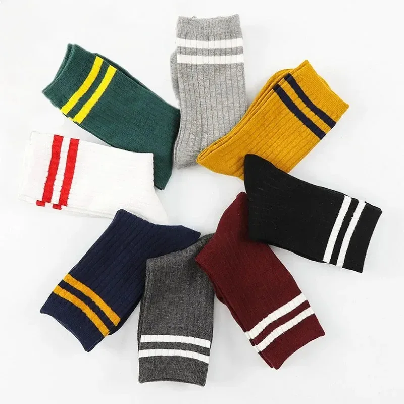 Frühling Lange Socken Frauen Koreanische Version der Zwei Bars Japanischen Gestreiften Baumwolle Rohr Socken Ankle Engen Socken College Stil