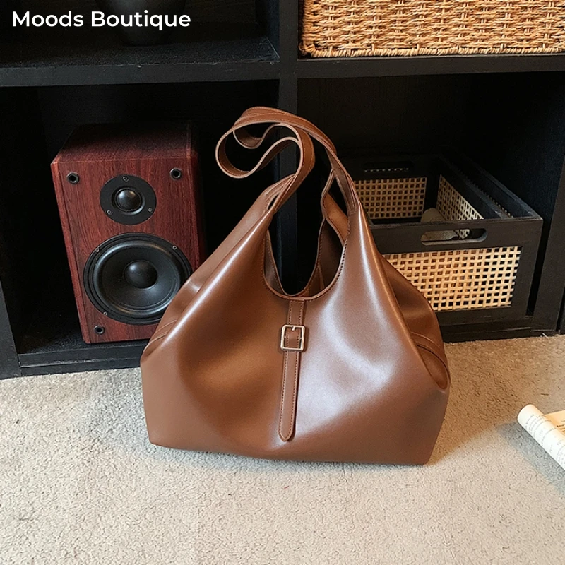 MOODS Variable Tote Bags For Women Soft PU Leather Solid Color Large Capacity Underarm Shoulder Hobo Bag Casual Street Handbags