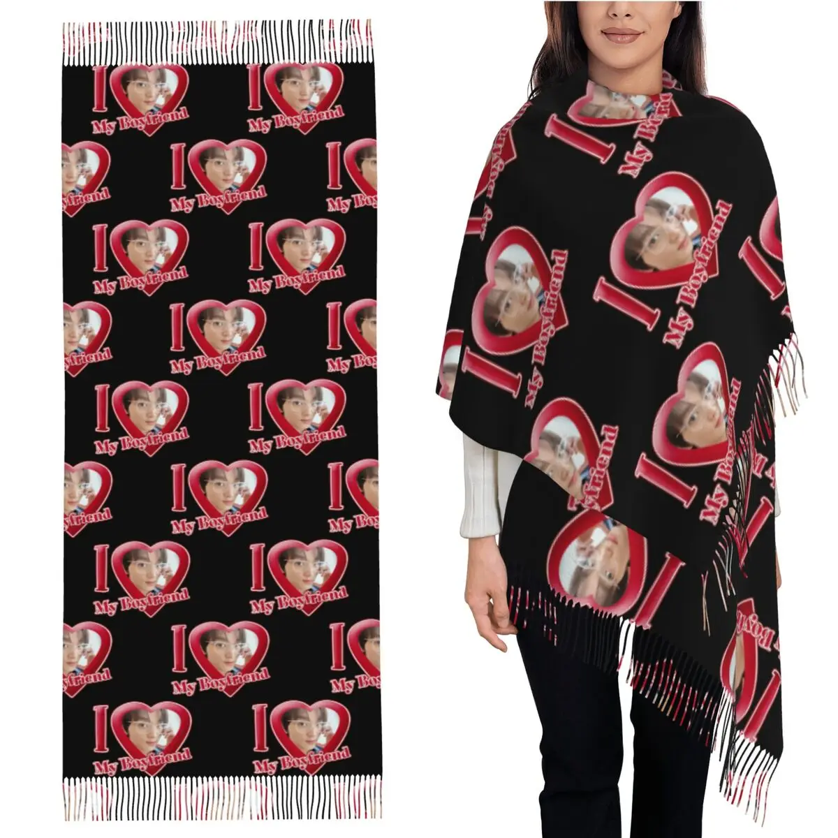 

NCT Haechan I Love My Boyfriend Шарф Шарфы с кисточками для женщин Мягкие теплые шали и накидки Длинная осенне-зимняя шаль