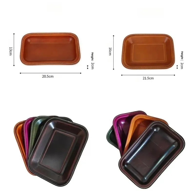Luxury Modern Handmade Double Layer Vegetable Tanned Leather Tray Table Eco Friendly Home Decor Wedding Gift