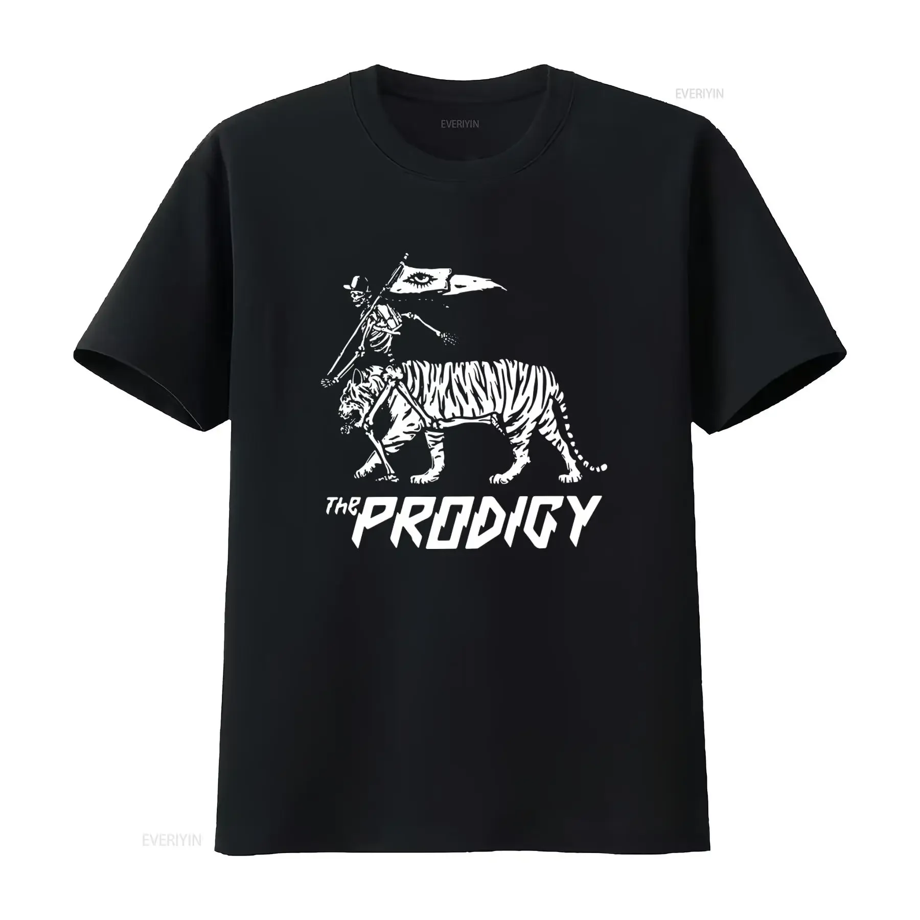 Vintage The Prodigy Band Fan Cotton Black T Shirt All Sizes Skeleton Riding Tiger Design vintage Washed Slightly