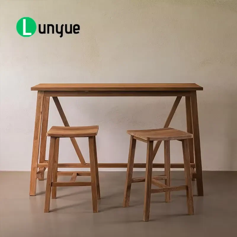 Elm Wood Bar Table High Log Counter Tall Narrow Console Table for Commercial Entrance Hallway Wall Mounted Long Furniture