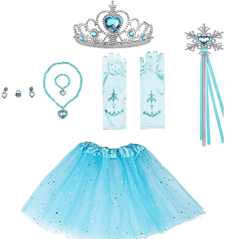 

10Pcs Elsa Dress Up Accessories Kit Princess Dress-up Party Supplies For Girls Include Skirt Crown Magic Wand Gloves Necklace