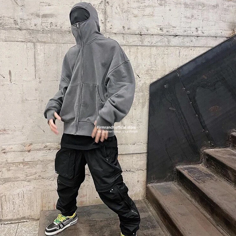 Firmranch Korean Fashion Ninja Zip Up Hoodies Jacket Men Women High Quality Cotton Mask Hooded Loose Streetwear Coat