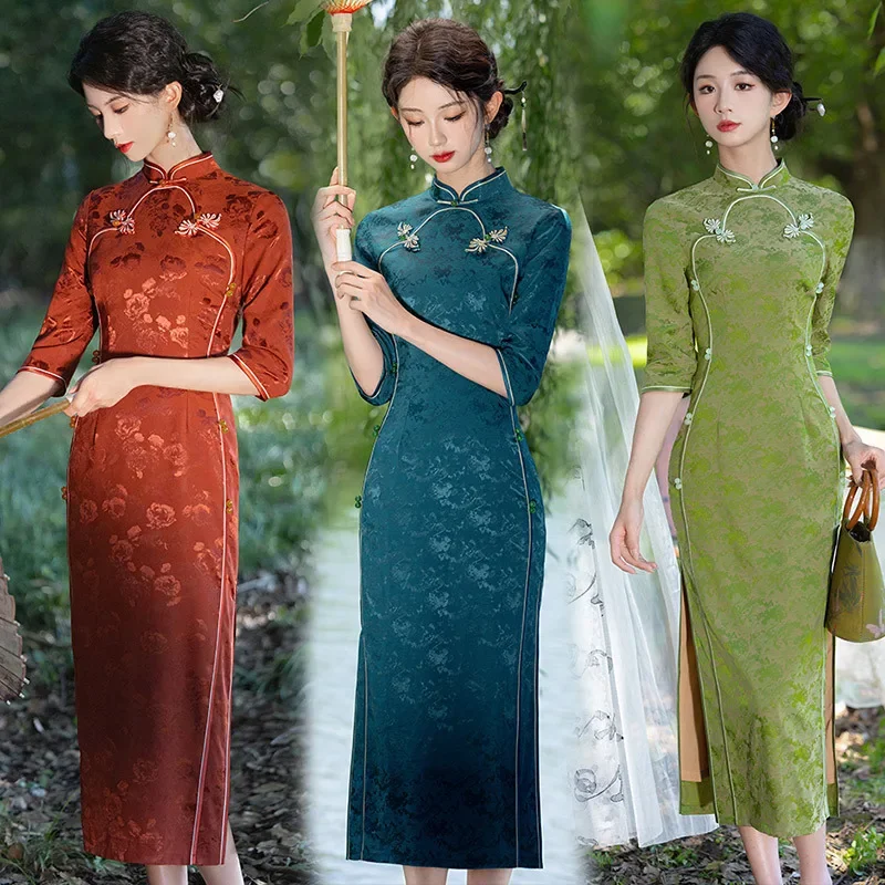

Улучшенное Cheongsam с длинными рукавами в китайском стиле, новинка 2023 года, весенне-осеннее платье в стиле ретро для молодых женщин, Qipao