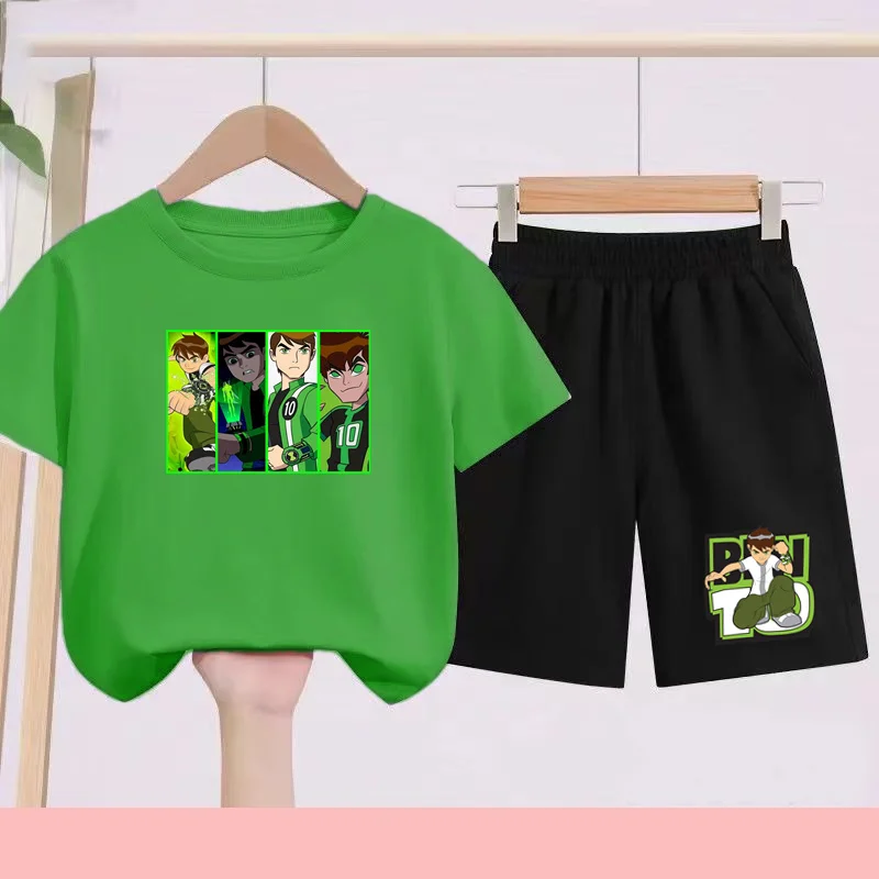 Children's Summer T-shirt + Shorts. Cartoonish Handsome Boy Cartoon Character. Suitable for Sports and Exercise. Boys' Clothing.