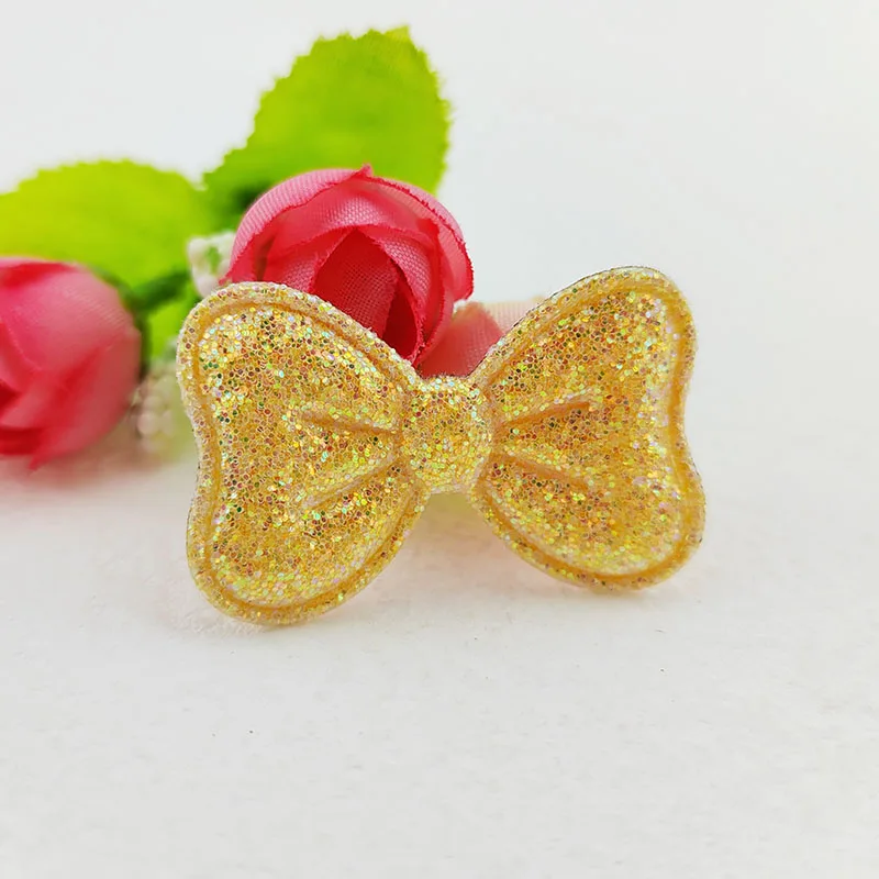 100 Stück Glitzer-Stoff-Schleifenapplikationen 4x2,5 cm für DIY-Nähprojekte, Kopfbedeckungen, Haarspangen, Schleifendekorationen, Aufnäher für Kleidung und Hüte – Detail 7