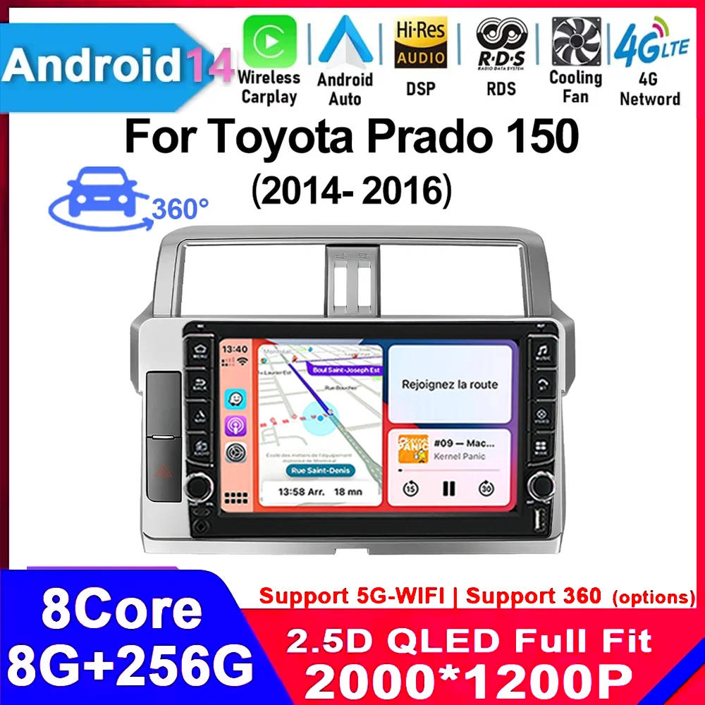 

Android 14 For Toyota Prado 150 2014-2016 Car Radio Navigation Multimedia GPS Auto Carplay QLED Display Screen