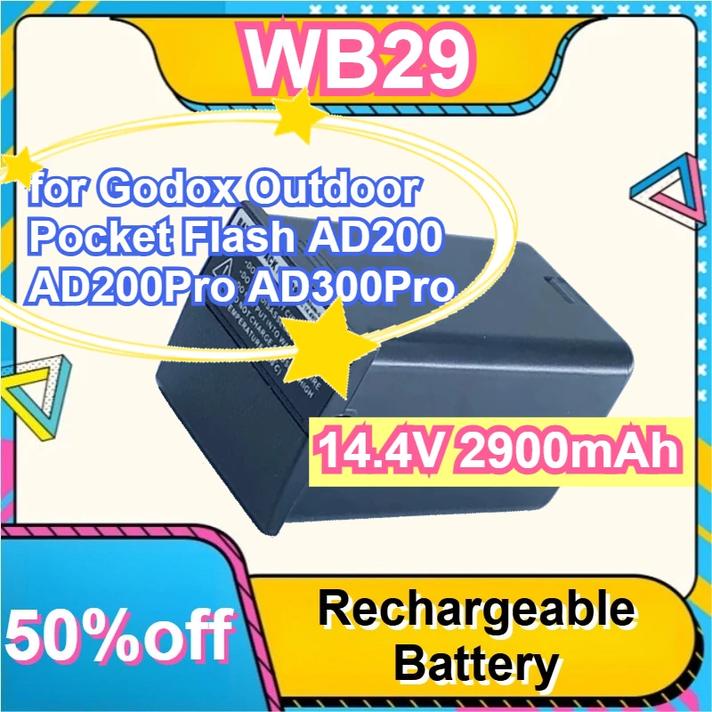 

14.4V 2900mAh WB29 Replacement External Camera Light Battery for Godox Outdoor Pocket Flash AD200 AD200Pro AD300Pro Battery