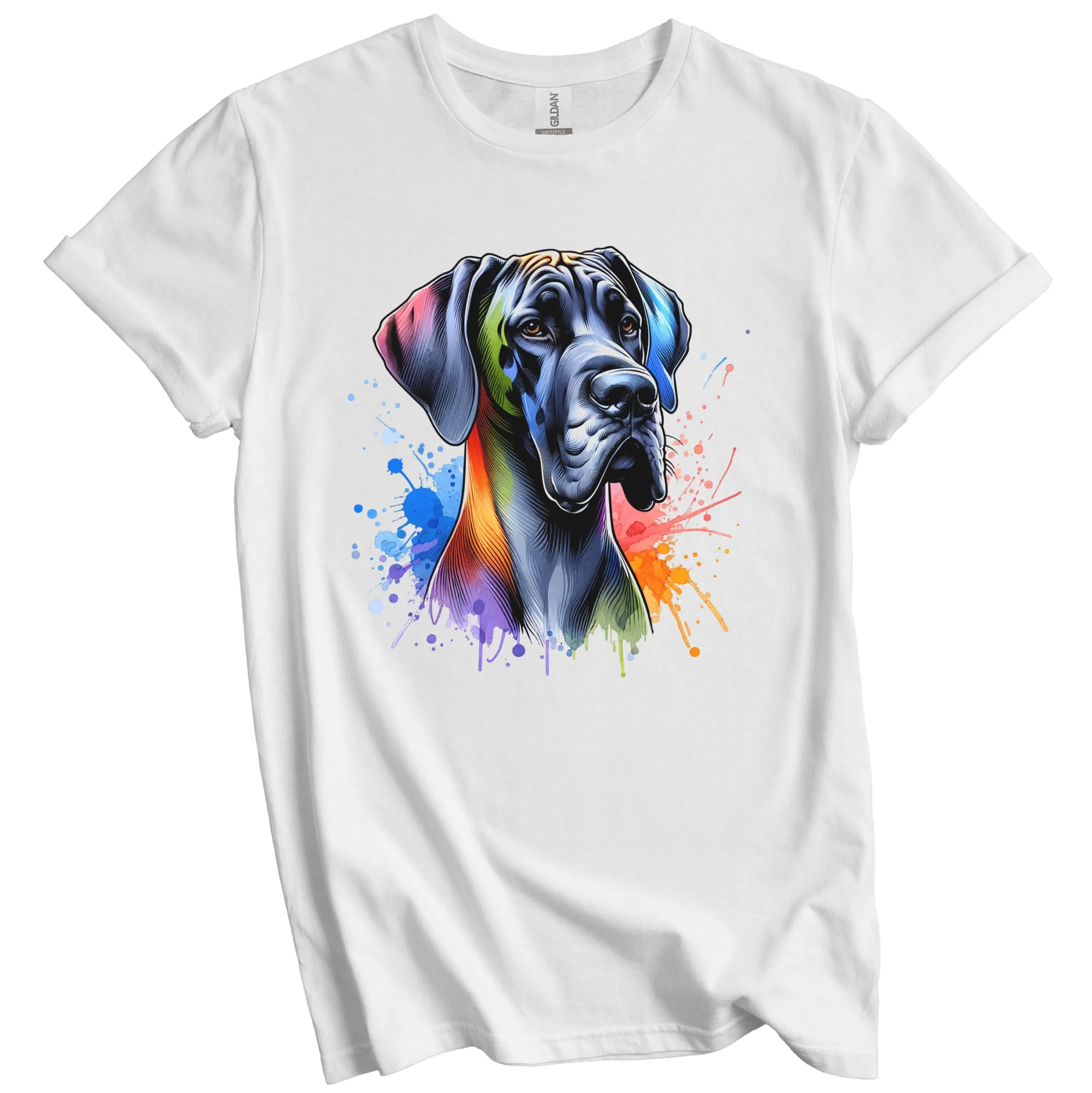 Great Dane T Shirt Rainbow Watercolor Portrait Dog Lover Mom Dad