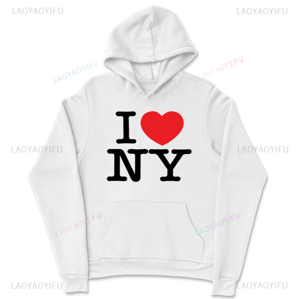 I Love NYC Woman Man Printed Hoodie I Heart New York City Fashion Casual Creative Drop Shoulder Sweatshirt Long Sleeve