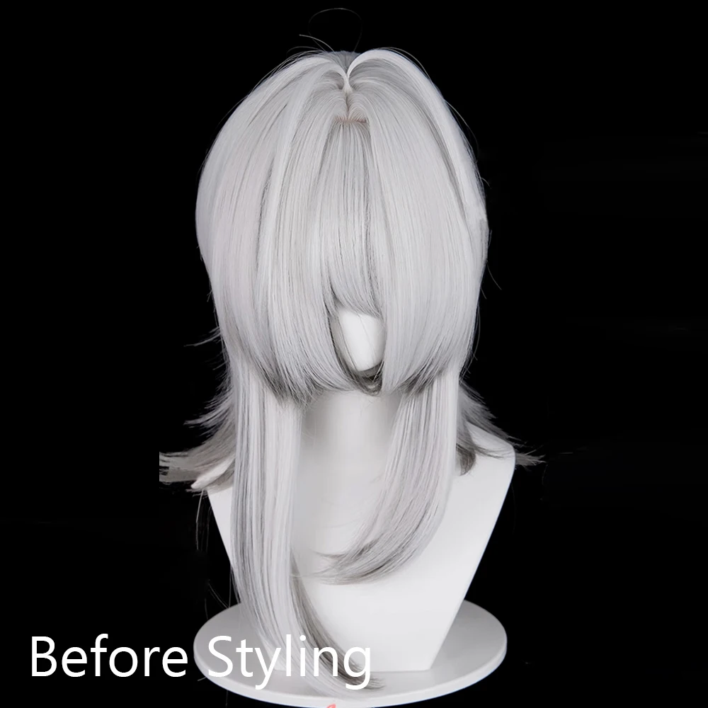 Silver White Ombre Grey Synthetic Medium Long Wigs with Bangs Anime Game Cosplay Fluffy Heat Resistant Wig for Daily Party image 3