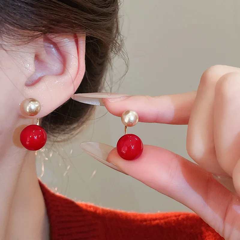 New South Korea Red Pearl Earrings Fashion Temperament Simple Earrings Women's Jewelry