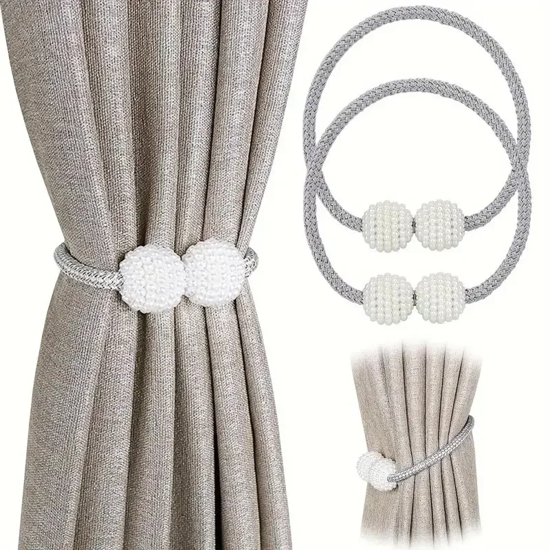 Pearl Magnetic Curtain Clips, Curtain Fixer, Adjustable Locking Ties, Magnetic No Punch, Curtain Decorative Accessories