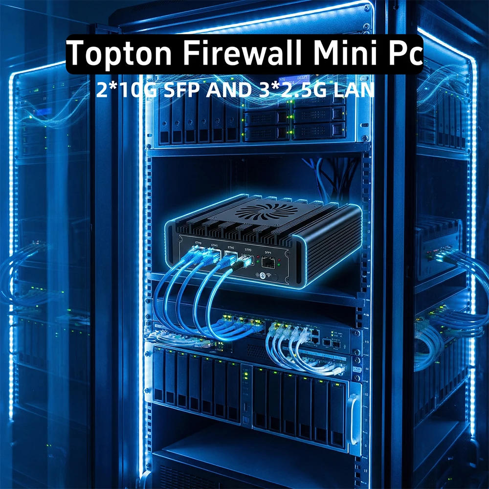 

Topton 2x10G SFP Solid Firewall Mini PC 3x2.5G i226-V Lan Intel i3 N300 N150 DDR5 NVMe Proxmox pfSense OPNsense Домашний серверный хост