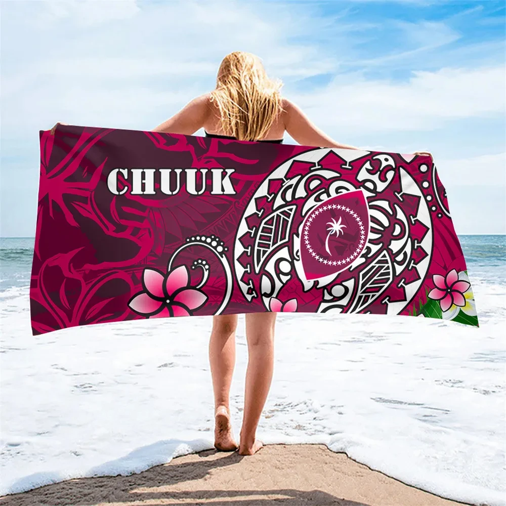 Polynesian with Plumeria Beach Towels Pohnpei Chuuk Culture Soft Bathroom Absorbent Travel Hotel Swimming Bath Towel Face Towel