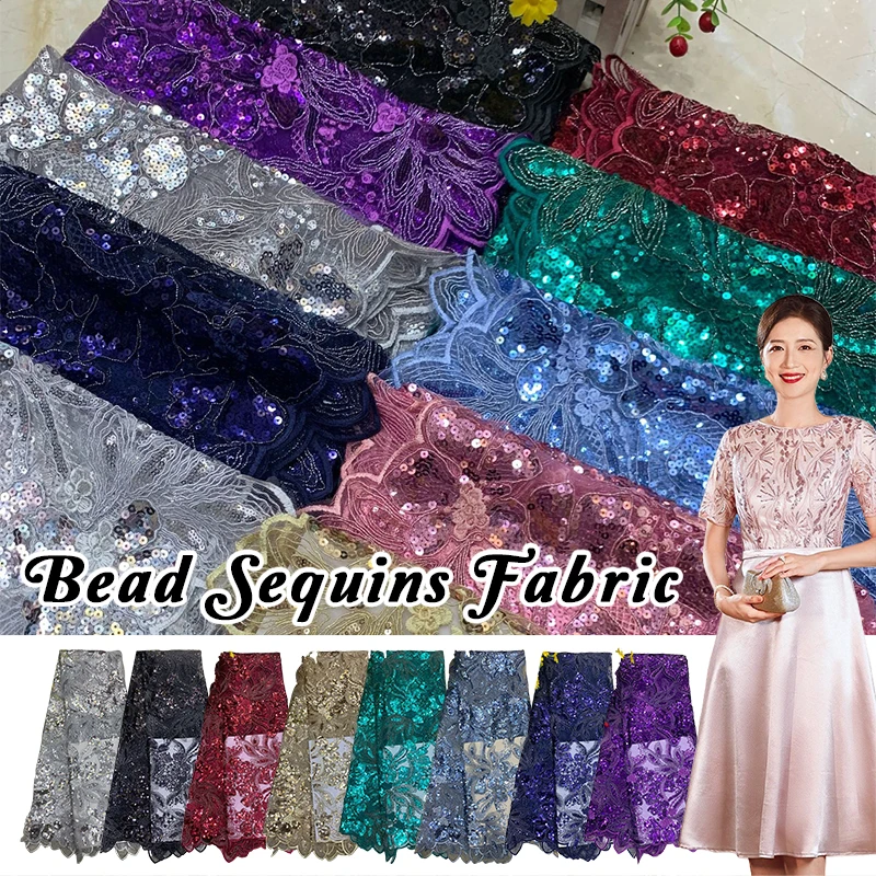 

1 Yard Luxury Bead Sequins Lace Fabric For Diy Sewing Wedding Party Bridal Evening Dress DIY Sew French Tulle Fabric Material