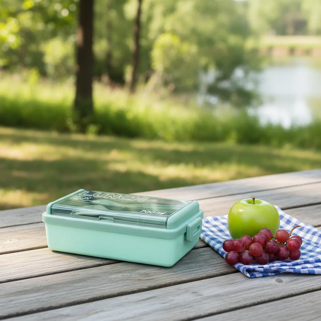 Plastic Lunch Box Single Layer Microwave Safe With Compartment Design For Students And Kids