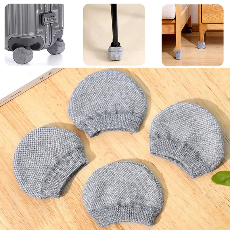 4pcs/set Universal Knitted Luggage Wheel Cover Multifunction Table Chair Leg Protector Solid Color Suitcase Roller Dustproof Cap