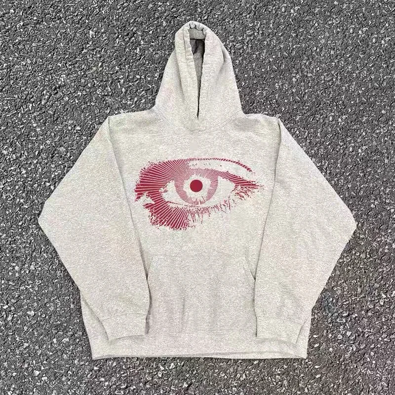 Red Eye Graphic American Men Women  for Hooded Sweatshirts  Retro  Loose Oversize High Street Y2k Hoodieswomen\'s Clothes