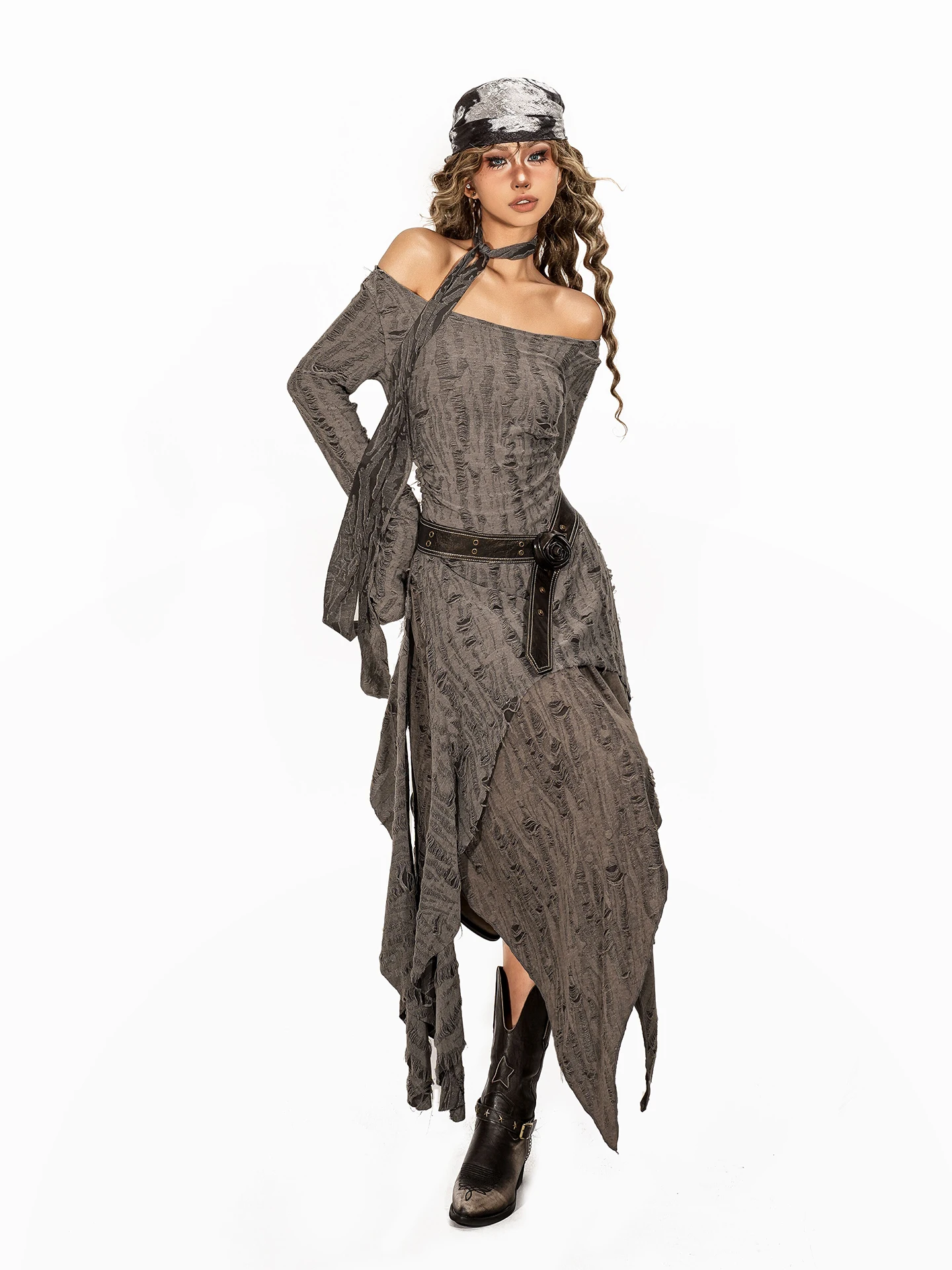 황무지 스타일 수트 여성 레트로 핫걸 탑 불규칙 스커트 투피스