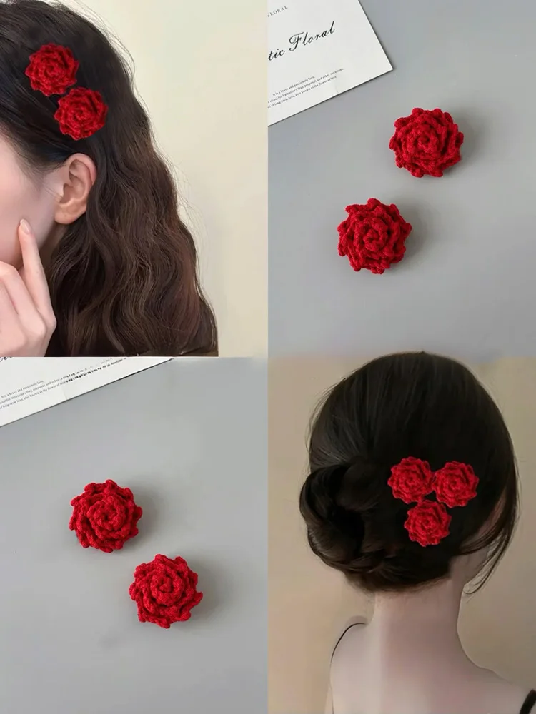 

Handmade DIY Rose Hairpin Crochet Material Kit Headwear Knitting Yarn Gift Boredom Buster Other Material Yarn Summer 2025