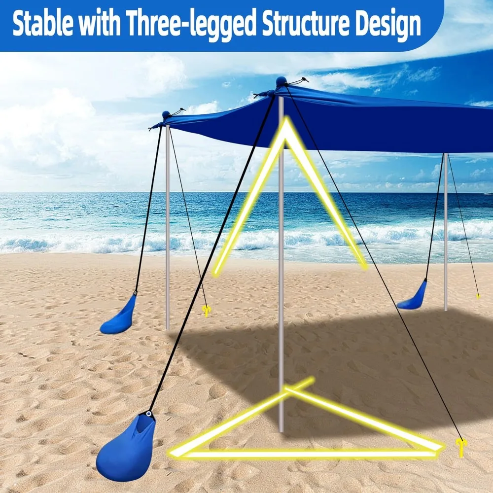 Carpa de playa familiar, toldo portátil, gran resistencia al viento, refugio solar de playa, fácil configuración con bolsa de transporte empaquetable