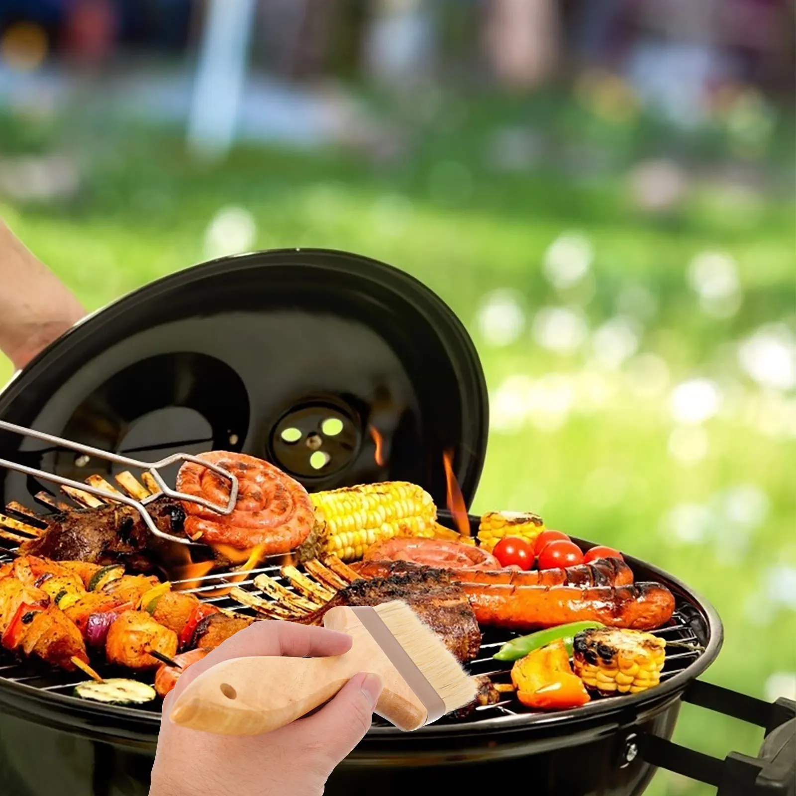 

3pcs Baking Small Food Barbecue Oil Brush Large Extra Large BBQ Grill Oil Pastry Brush Sauce Coating Wood Handle Kitchen Tool