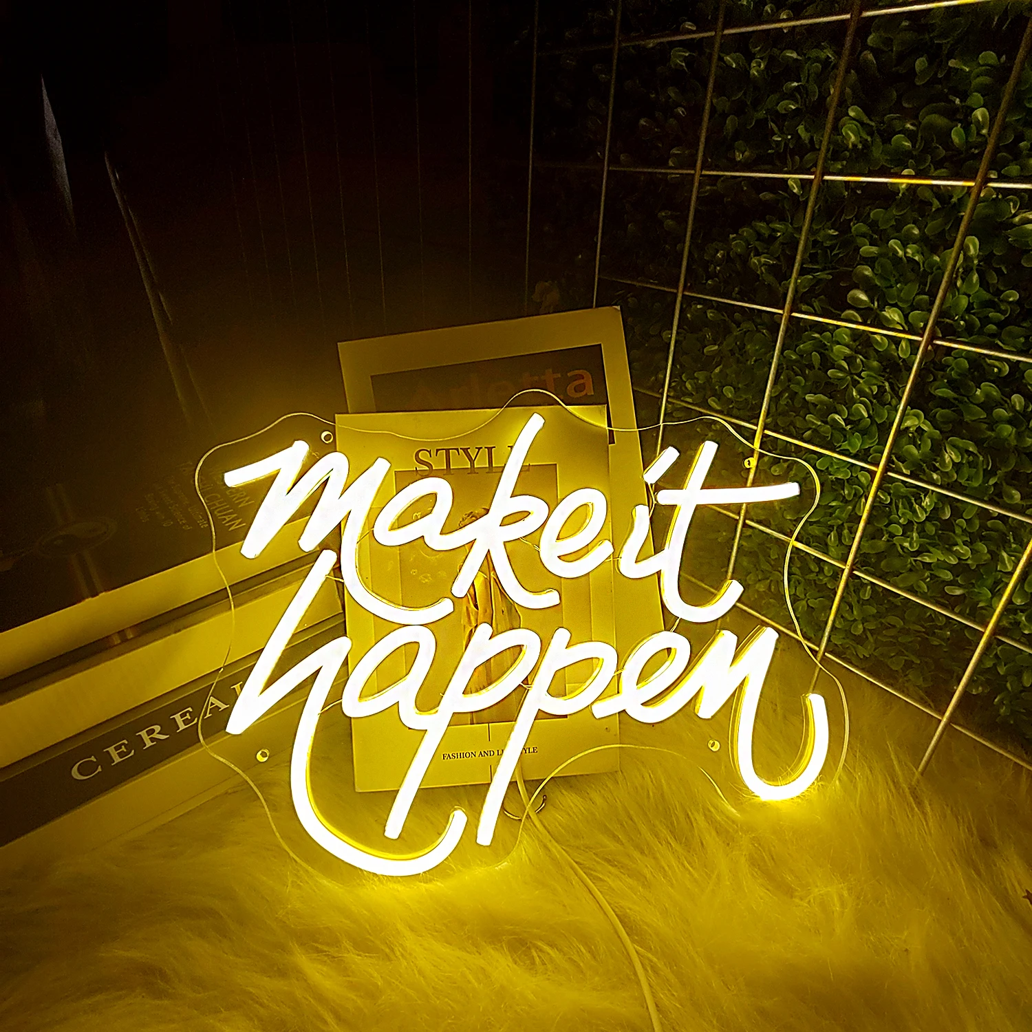 Makeit Happen ป้ายไฟนีออนสร้างบรรยากาศสําหรับร้านพิซซ่า ร้านอาหาร ตกแต่งร้านอาหาร เพื่อทําให้ร้านของคุณน่าดึงดูดมากขึ้น