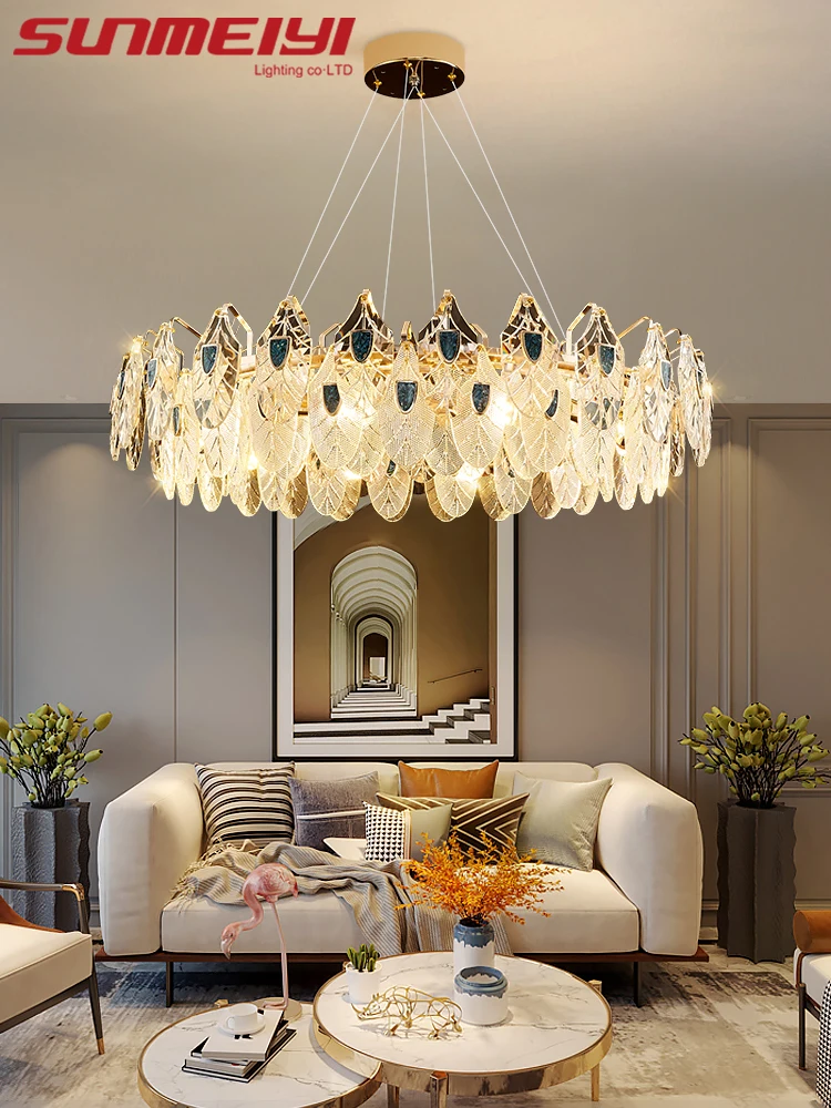 

Modern LED Colored Shell Leaf Ceiling Chandeliers Oval Round Luxury Living Room Dining Room Lights Home Decoration Luminaires