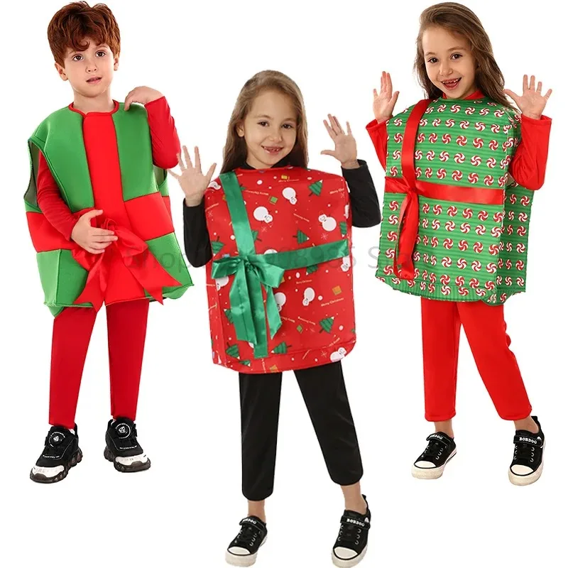 

New Year Cosplay Costume Girls Cute Xmas Gift Box Fancy Dress Up Boys Christmas Theme Party Role Playing Present Children Outfit