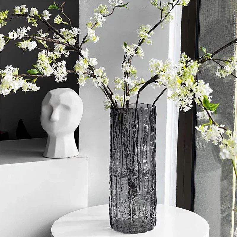 Nordic Glacier Glass Flower Vase Hydroponic Plants Terrarium Desktop Home Decoration Light Luxury Tansparent Vase