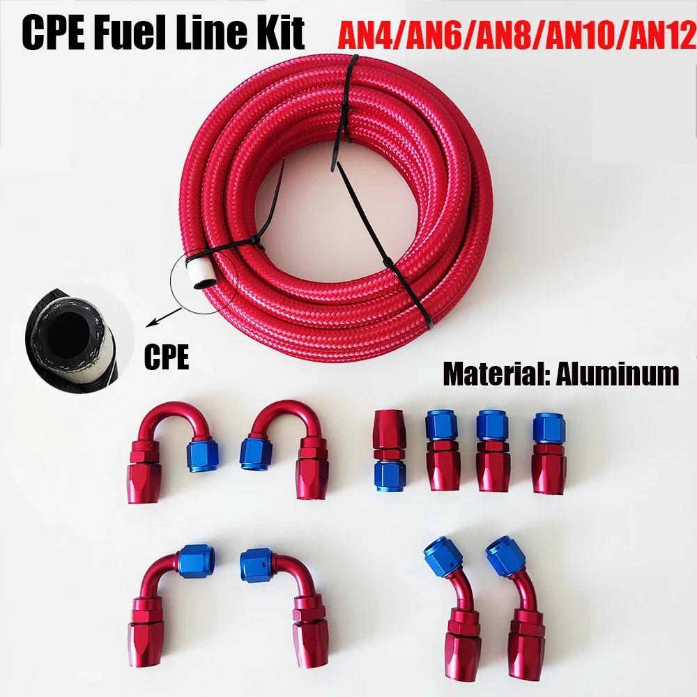 

AN4/AN6/AN8/AN10/AN12 Nylon Braided CPE Hose Fuel Oil Cooler Line Pipe Swivel Hose End 0+45+90+180 Degree 10pcs Fitting Adaptor