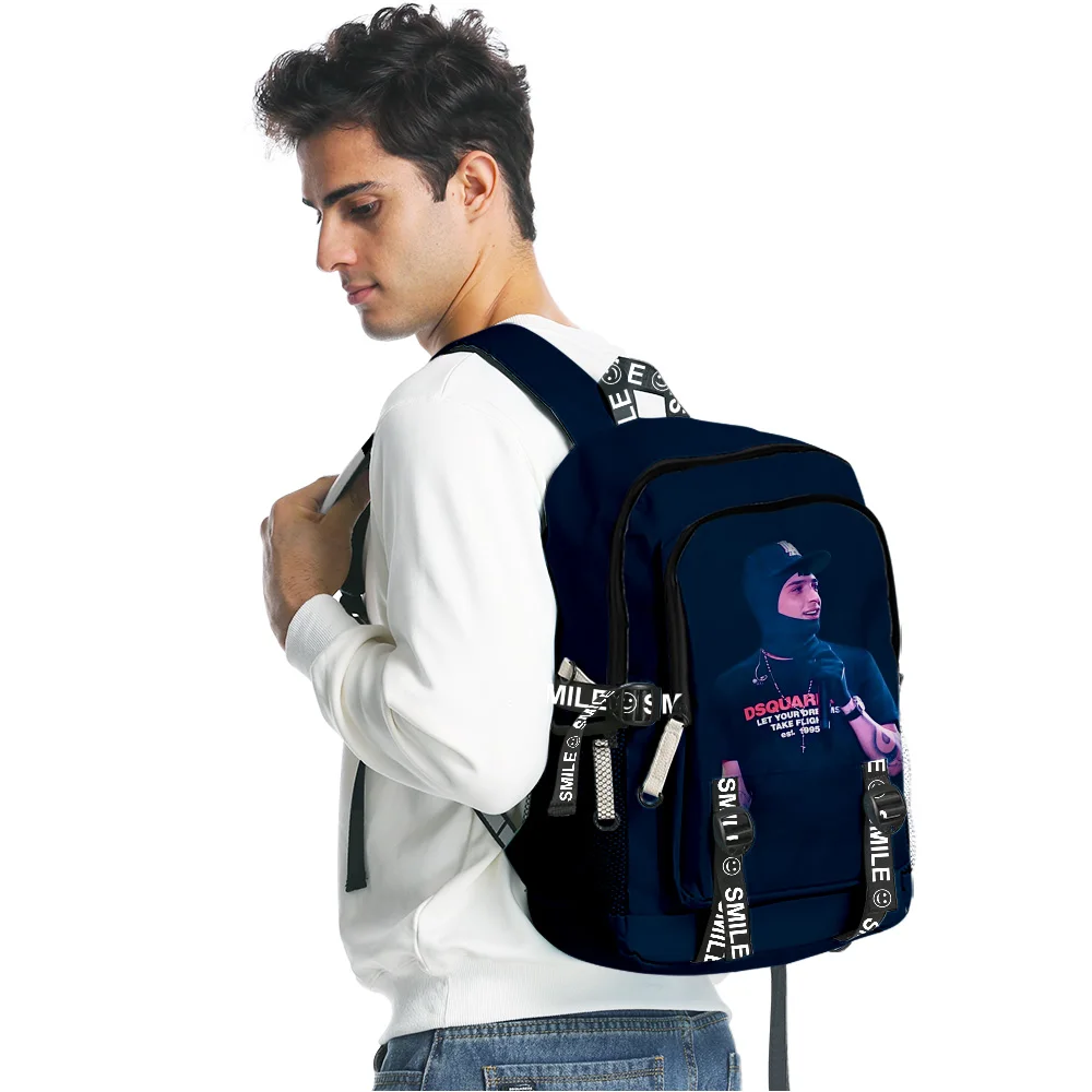 

Peso Pluma Hip Hop Rapper Zipper Backpack School Bag Unique Daypack Traval Bag Fashion Rucksack Oxford Cloth