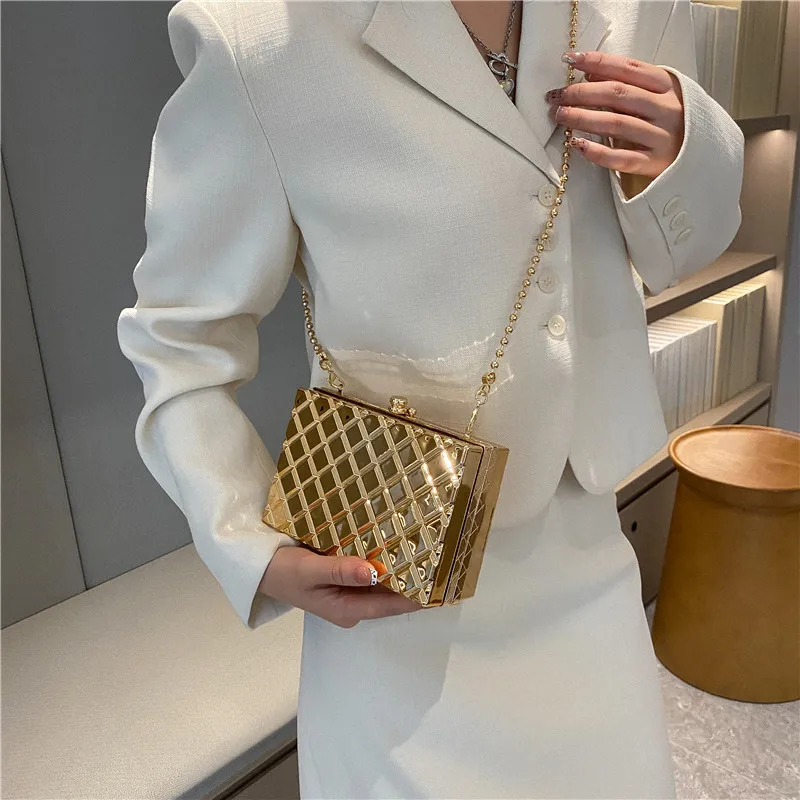 Designer Clutch Bag Gold Silver PVC Box Design Party Evening Chain Shoulder Crossbody Bags Mini Purses and Handbags