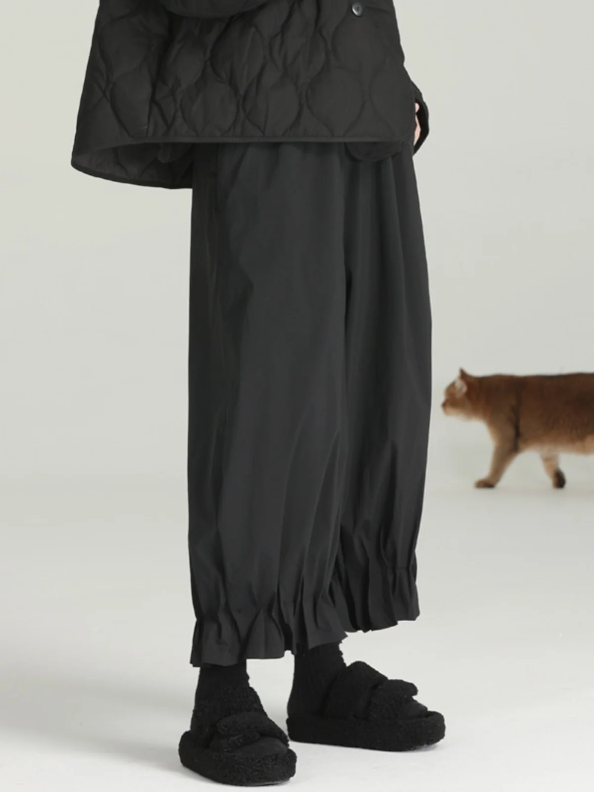 

Thiened Fce Lined Lantern Pants Women's Autumn Winter Street Sle High Waist Straight Leg Pants Bla Bloom Bootcut Tro...