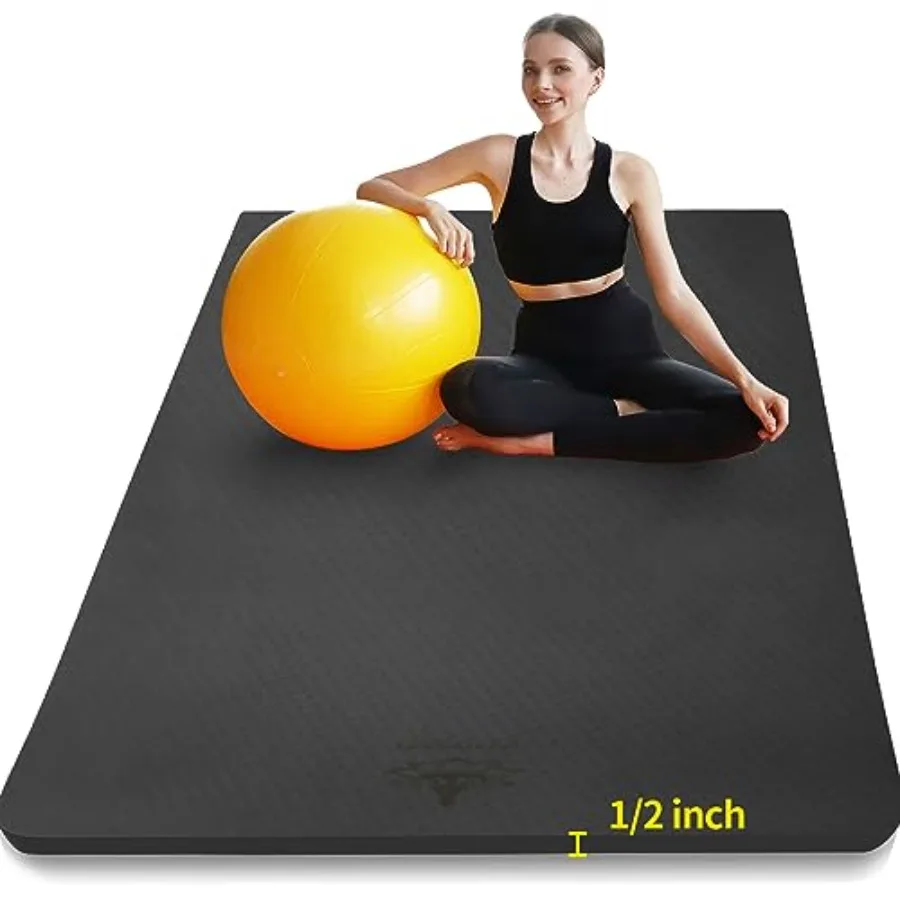 

Large TPE Yoga Mat 6'x4'x1/2" Extra Thick Non-Slip Exercise Mat - for Yoga Pilates and Home Gym Workouts