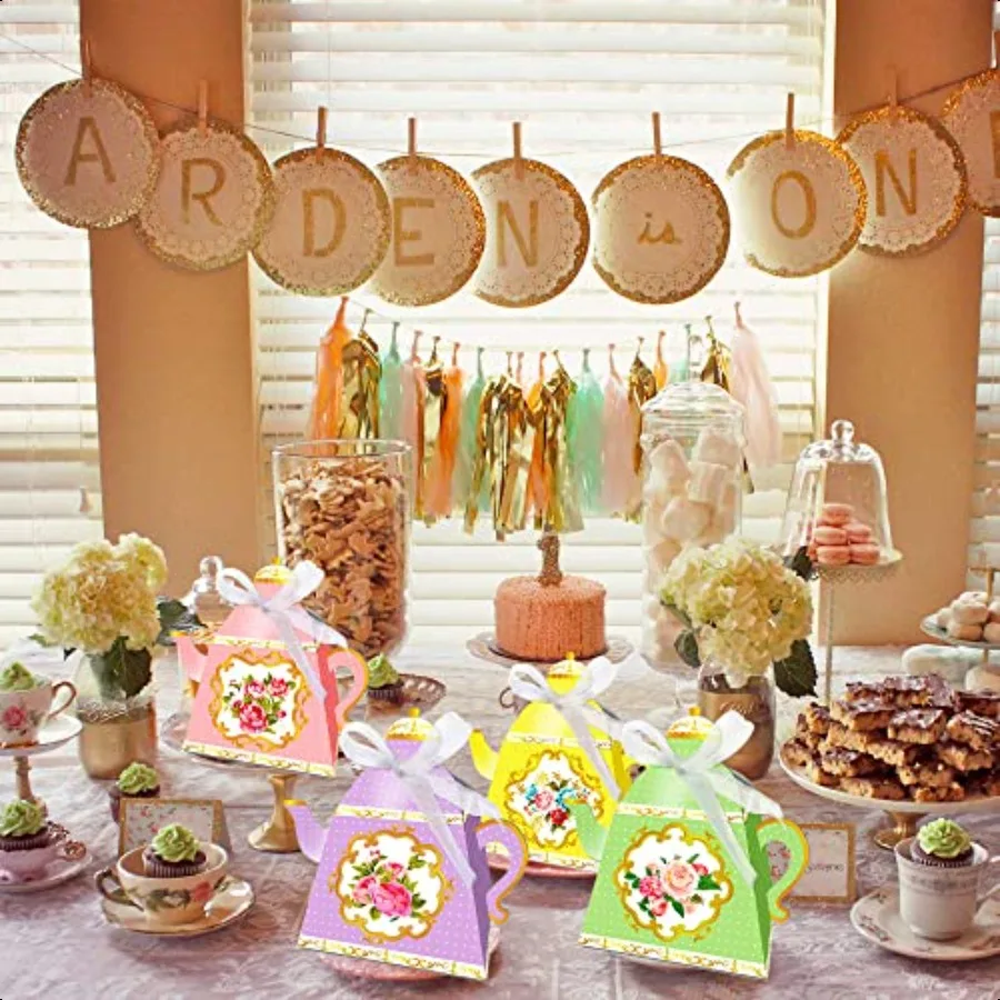 12 PCS Floral Tea Party Favor Bags Lets Partea Party plies Lets Partea Party Favor Boxes
