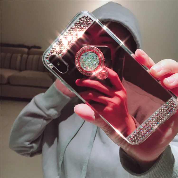 For Huawei Mate 50 40 30 20 Pro Lite 20X Nova 8 P60 P50 P30 P20 Case Glitter Diamond 360 Rotation Stand TPU Mirror Rhinestone