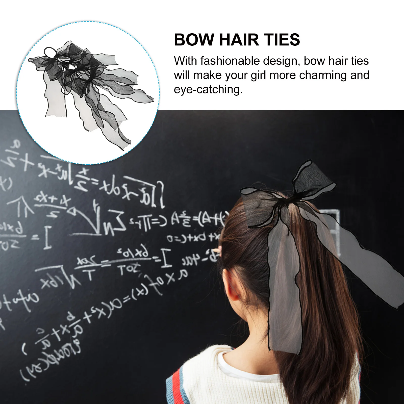 

4 pcs Bow Elastic Hair Ties For Women Girls Thick Ponytail Holders Non-Slip Easy To Remove Hair Accessories Gift Ribbon