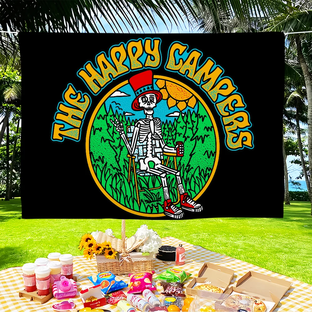 vintage art fun Happy Camper flag For Room Dorm Camping Party hogar Garage livingroom bedside wall Decor Banner gift