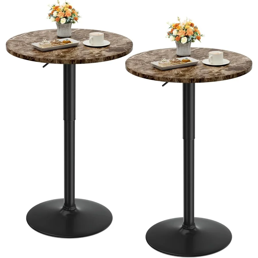 

Round Bar Table Adjustable Height and 360° Swivel Pub Table Cooktail Table for Bar Bistro Dining Room Set of 2 Faux Marble