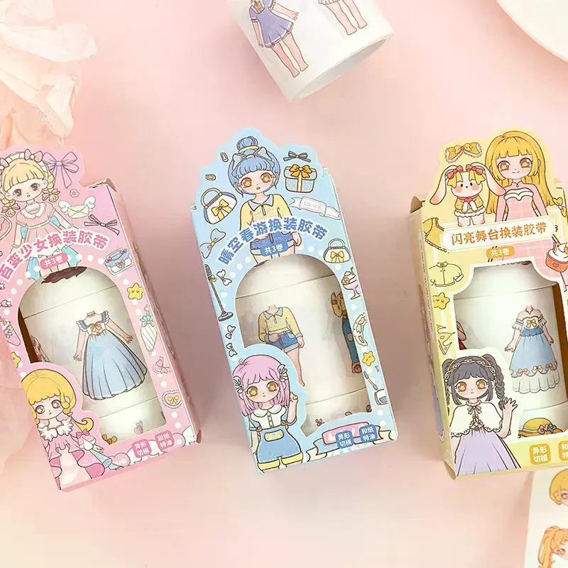 1Box Cartoon Dress Up Stickers Beautiful Girl Outfit Sticker Fun DIY Princess Makeup Scene Outfit Change Tape Small Gift